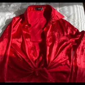 Shein silk tie up top